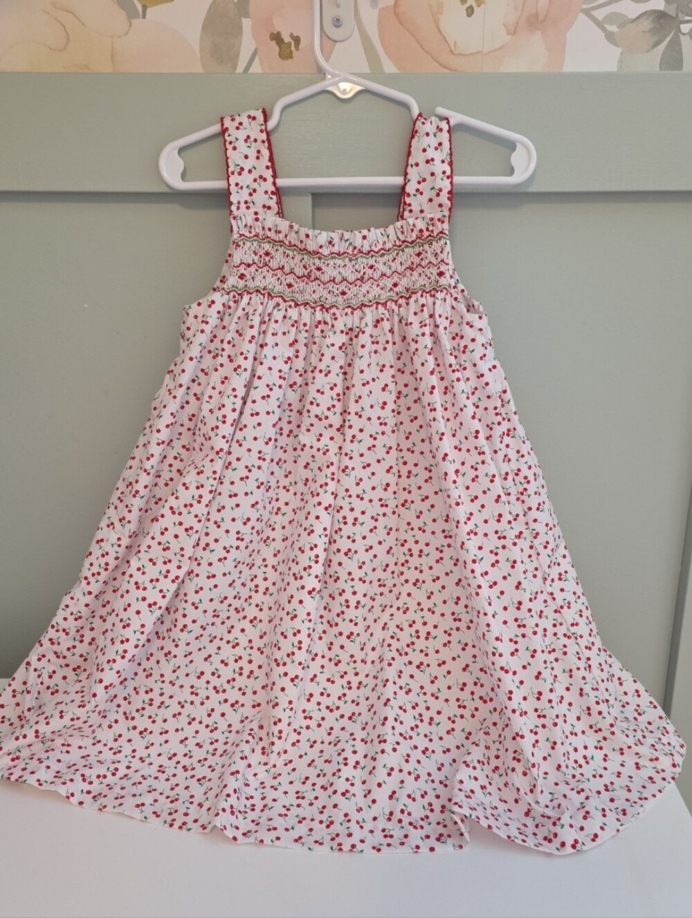 Petit Bebe 4t Smocked Girls Red White Dress Cherry Print Smocked Sundress